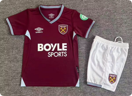 with Sponor Logo Youth Uniform Kids Kit West Ham United 2025-2026 Home Soccer Jersey Shorts Child Football Set