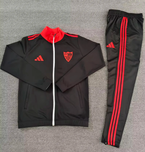 2025-2026 Sevilla Black Soccer Windbreaker Jacket Football Jacket and Pants