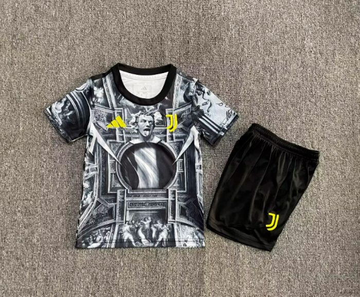 Youth Uniform Kids Kit 2025-2026 Juventus Del Piero Prematch Soccer Jersey Shorts Child Football Set