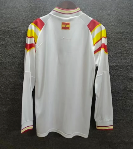 Long Sleeve Retro Jersey 1996 Away White Soccer Jersey Camiseta de España Football Shirt