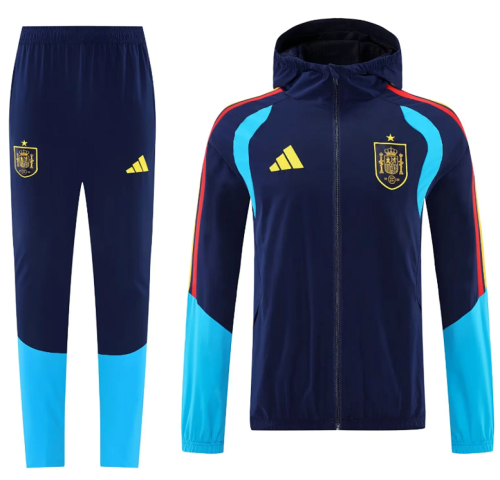 with Caps 2025-2026 Spain Dark Blue Soccer Windbreaker Hoodie and Pants Football Hoody