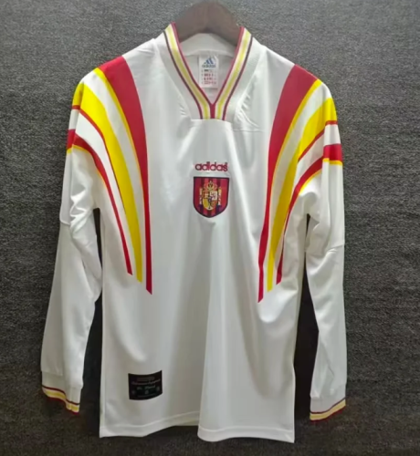 Long Sleeve Retro Jersey 1996 Away White Soccer Jersey Camiseta de España Football Shirt