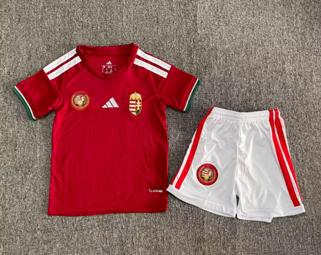 Youth Uniform Kids Kit 2026 Hungary Home Soccer Jersey Shorts Child Football Set