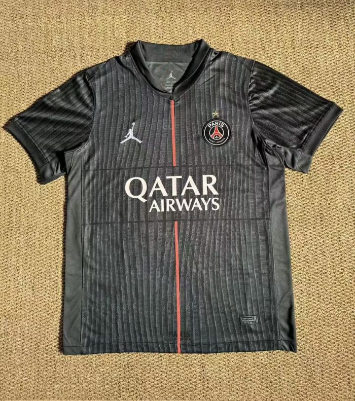 with one Star Fan Version 2025-2026 PSG Fourth Away Black Soccer Jersey Paris Football Maillot