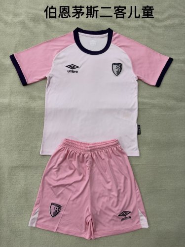 without Sponor Logo Youth Uniform Kids Kit 2025-2026 Bournemouth Third Away Pink Soccer Jersey Shorts Child Football Set