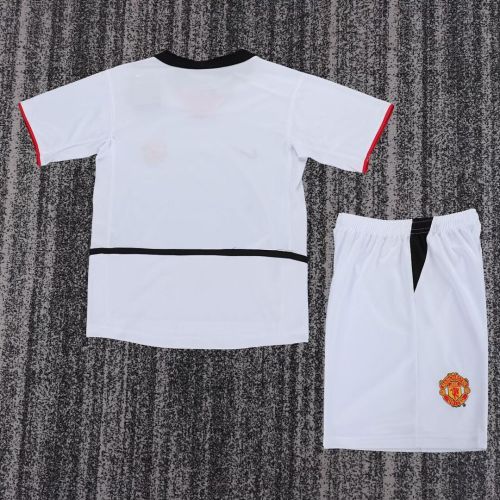 Retro Youth Uniform Kids Kit 2002-2003 Manchester United Away White Soccer Jersey Shorts Vintage Child Football Set