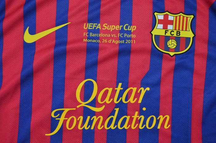 with Front Lettering+UEFA Super Cup Patch Retro Jersey 2011-2012 Barcelona Home Soccer Jersey Vintage Football Shirt