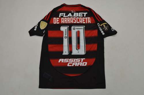 with All Sponor Logos+Front Lettering+Libetador Patches Fan Version 2025-2026 Flamengo DE ARRASCAETA 10 Libetador Final Home Soccer Jersey Football Shirt