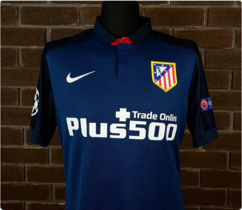 with UCL Patch Retro Jersey 2015-2016 Atletico Madrid Away Dark Blue Soccer Jersey Vintage Football Shirt