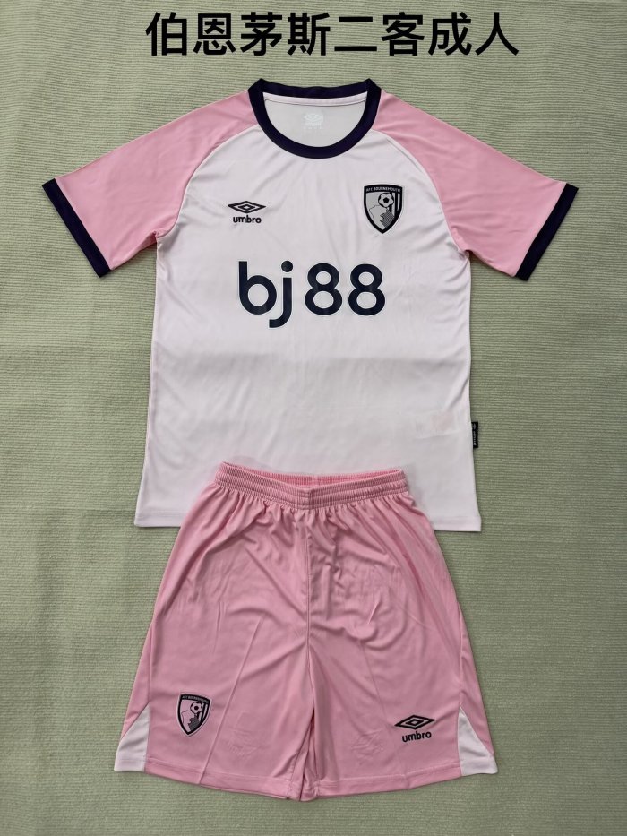 with Sponor Logo Youth Uniform Kids Kit 2025-2026 Bournemouth Third Away Pink Soccer Jersey Shorts Child Football Set