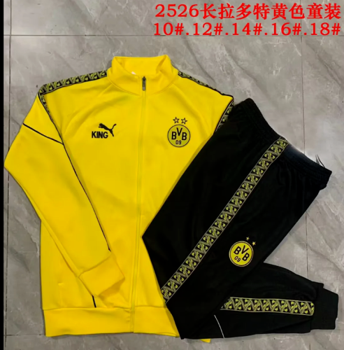 Youth 2025-2026 Borussia Dortmund Yellow Soccer Training Jacket and Pants Football Tracksuit