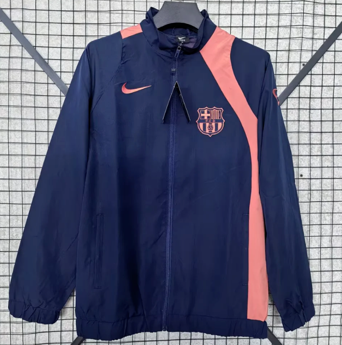 2025-2026 Barcelona Dark Blue/Pink Soccer Windbreaker Jacket Football Jacket