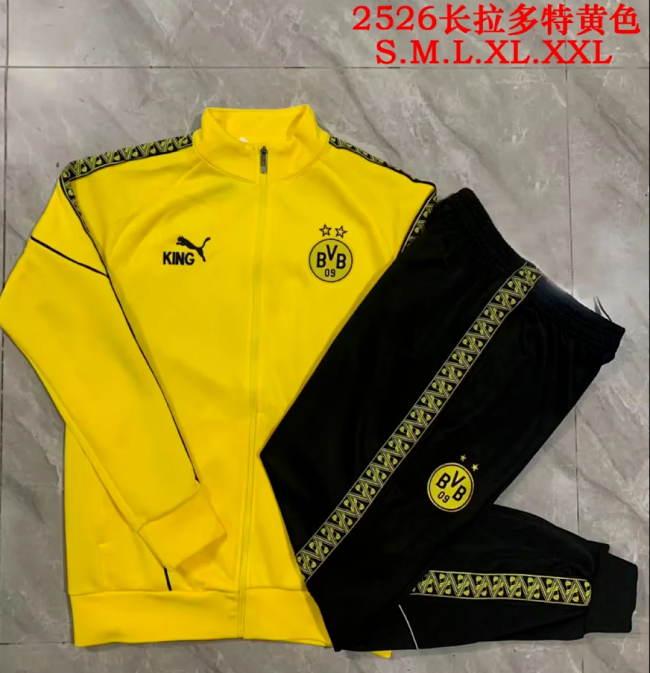 Adult 2025-2026 Borussia Dortmund Yellow Soccer Jacket and Long Pants Football Tracksuit