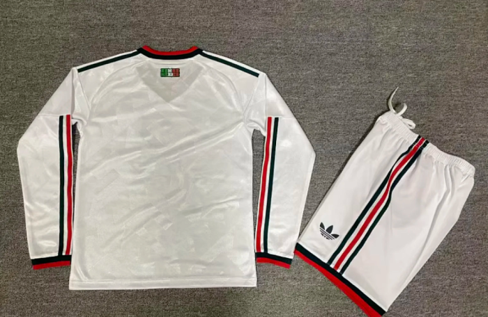 Long Sleeve Youth Uniform Kids Kit 2026 Mexico Away White Soccer Jersey Shorts Child Football Set