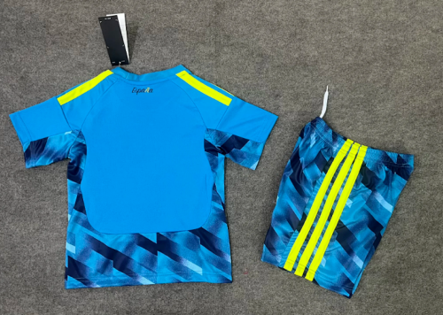 Youth Uniform Kids Kit 2026 Spain Blue Goalkeeper Soccer Jersey Shorts Child Football Set