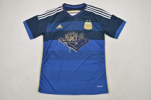 with FIFA World Champions Patch Retro Jersey 2014 Argentina NICKY NICOLE MODEL Away Soccer Jersey Football Shirt