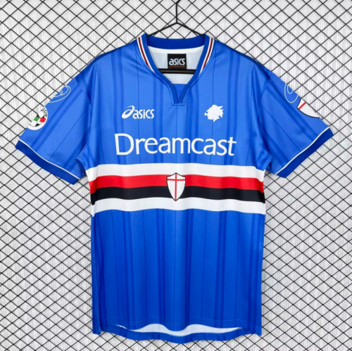 with Serie A Patch Retro Jersey 2000-2001 Sampdoria Home Soccer Jersey Vintage Football Shirt