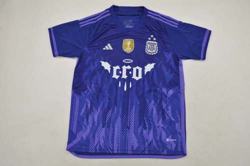 with FIFA World Champions Patch Retro Jersey 2022 Argentina CRO MODEL Away Purple Soccer Jersey Football Shirt