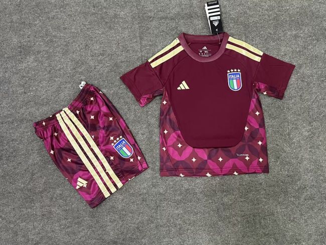 Youth Uniform Kids Kit 2026 Italy Maroon Soccer Jersey Shorts Child Football Set