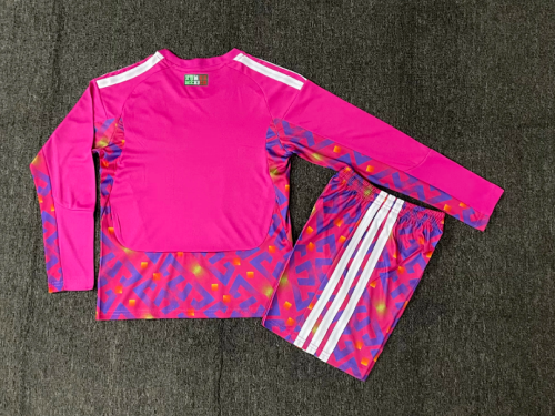 Long Sleeve Youth Uniform Kids Kit 2026 Mexico Pink Goalkeeper Soccer Jersey Shorts Child Football Set