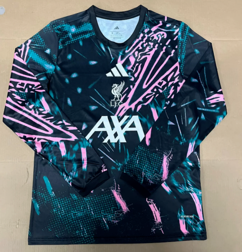 Long Sleeve Fan Version 2025-2026 Liverpool Dark Green/Pink Soccer Training Jersey Football Shirt