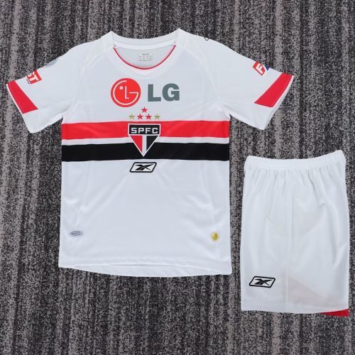 Retro Youth Uniform Kids Kit 2007-2008 Sao Paulo Home Soccer Jersey Shorts Vintage Child Football Set