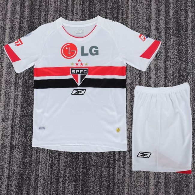 Retro Youth Uniform Kids Kit 2007-2008 Sao Paulo Home Soccer Jersey Shorts Vintage Child Football Set