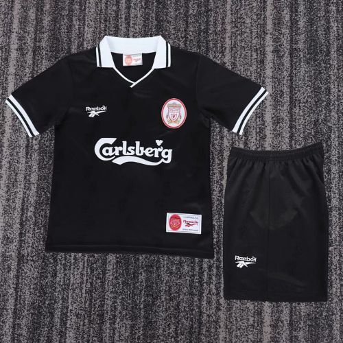 Retro Youth Uniform Kids Kit 1996-1997 Liverpool Third Away Black Soccer Jersey Shorts Vintage Child Football Set