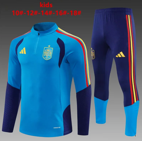 Youth 2025-2026 Spain Blue Soccer Training Sweater and Pants Child Football Kit