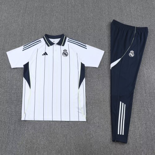 2025-2026 Real Madrid White Soccer Polo and Pants Football Kit