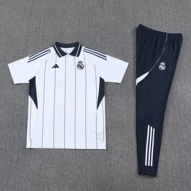2025-2026 Real Madrid White Soccer Polo and Pants Football Kit