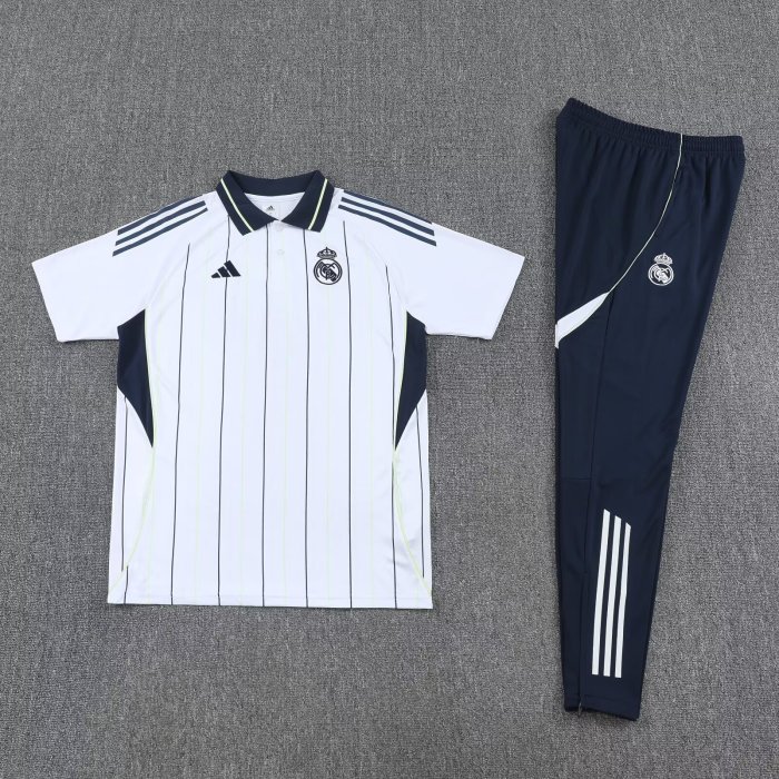 2025-2026 Real Madrid White Soccer Polo and Pants Football Kit