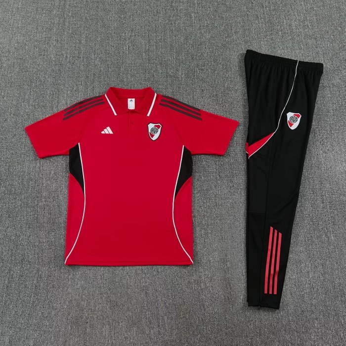 2025-2026 River Plate Red Soccer Polo and Pants Football Kit