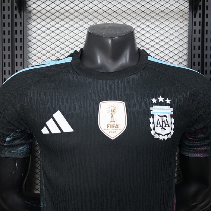 with Golden Front Patch Player Version 2026 Argentina Black Goalkeeper Soccer Jersey Camisetas de Futbol