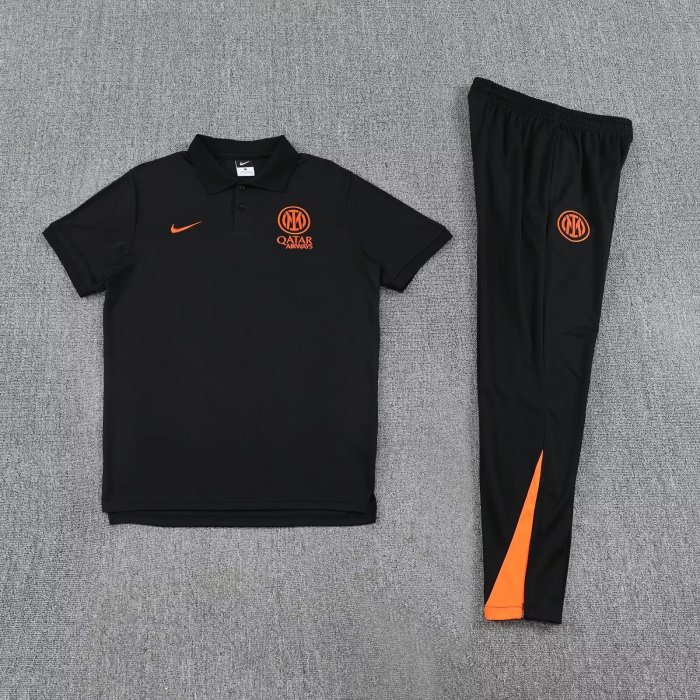 2025-2026 Inter Milan Black Soccer Polo and Pants Football Kit