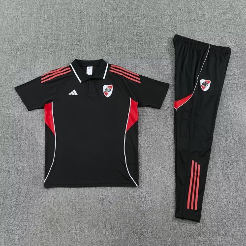 2025-2026 River Plate Black Soccer Polo and Pants Football Kit