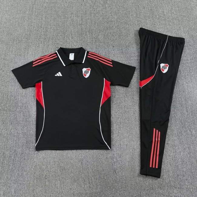 2025-2026 River Plate Black Soccer Polo and Pants Football Kit