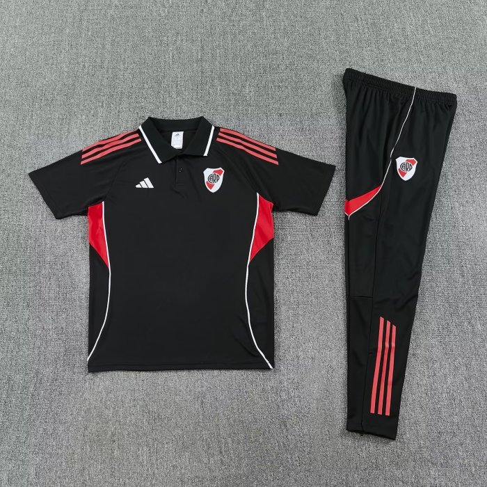 2025-2026 River Plate Black Soccer Polo and Pants Football Kit