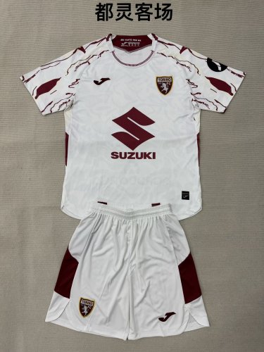 Youth Uniform Kids Kit 2025-2026 Torino Away White Soccer Jersey Shorts Child Football Set