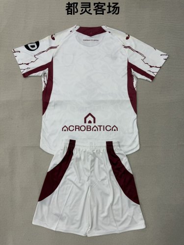Youth Uniform Kids Kit 2025-2026 Torino Away White Soccer Jersey Shorts Child Football Set