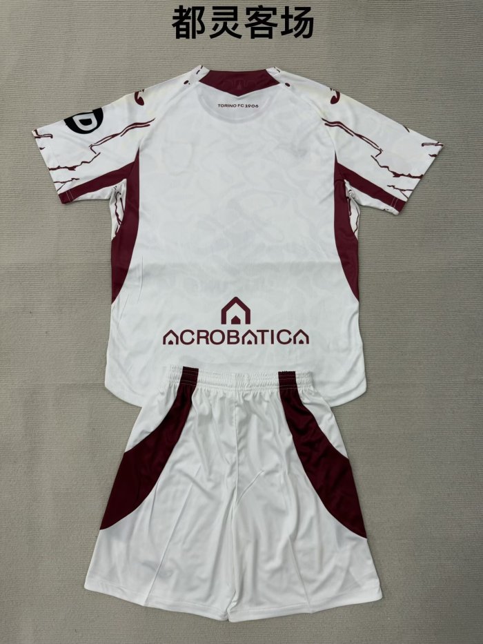 Youth Uniform Kids Kit 2025-2026 Torino Away White Soccer Jersey Shorts Child Football Set