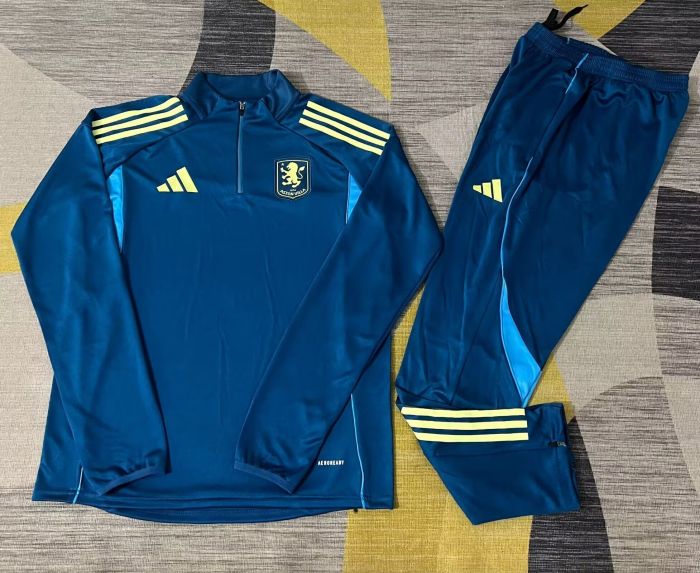 2025-2026 Aston Villa Dark Blue Soccer Training Sweater and Pants Football Kit
