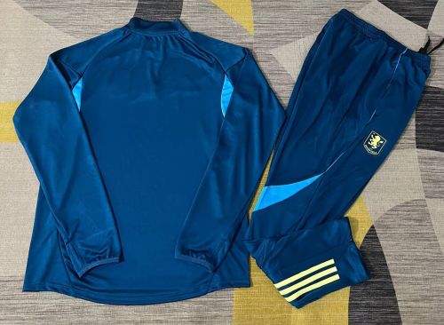 2025-2026 Aston Villa Dark Blue Soccer Training Sweater and Pants Football Kit