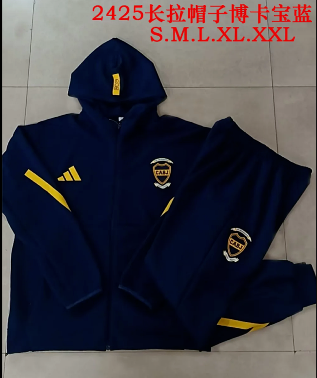 with Cap Adult 2025-2026 Boca Juniors Dark Blue Soccer Jacket and Long Pants Football Tracksuit