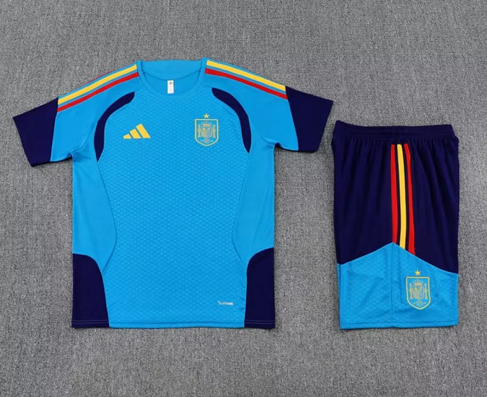 Adult Uniform 2026 Spain Blue Soccer Training Jersey and Shorts Football Kits