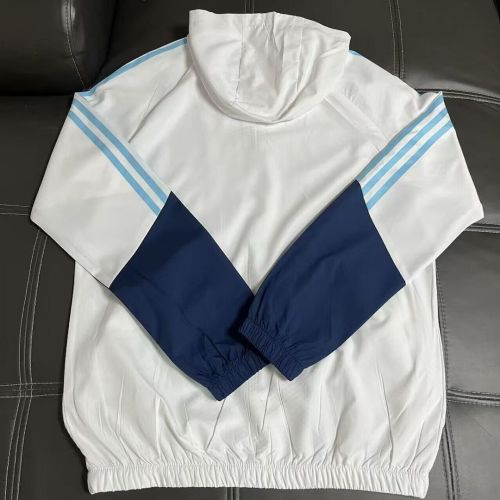 with Caps 2025-2026 Real Madrid White/Blue Soccer Windbreaker Jacket Football Jacket