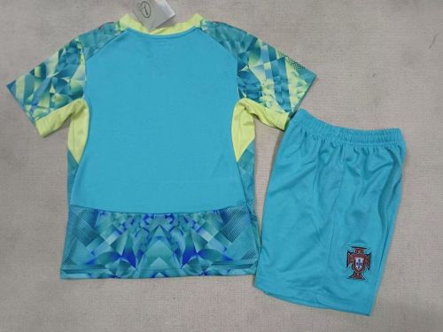 Youth Uniform Kids Kit 2026 Portugal Green Goalkeeper Soccer Jersey Shorts Child Football Set