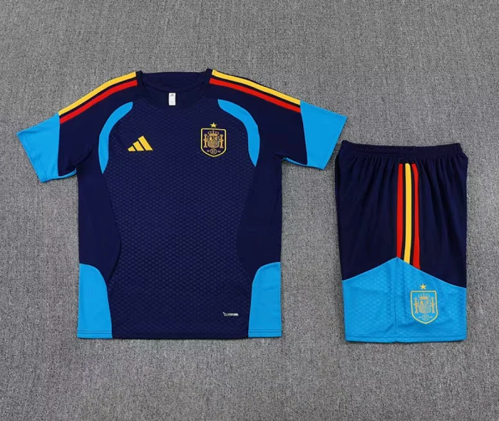 Adult Uniform 2026 Spain Dark Blue Soccer Training Jersey and Shorts Football Kits