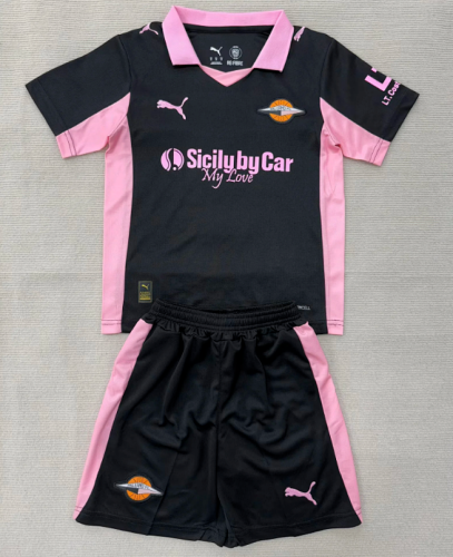 Youth Uniform Kids Kit 2025-2026 Palermo Away Black Soccer Jersey Shorts Child Football Set