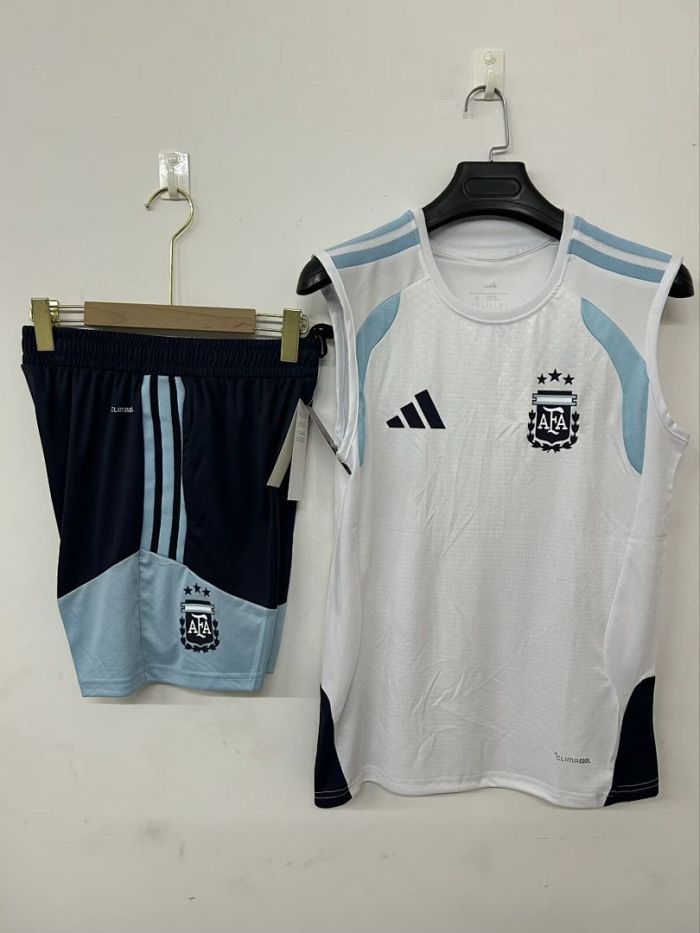 Adult Uniform 2025-2026 Argentina White Soccer Training Vest and Shorts Football Set